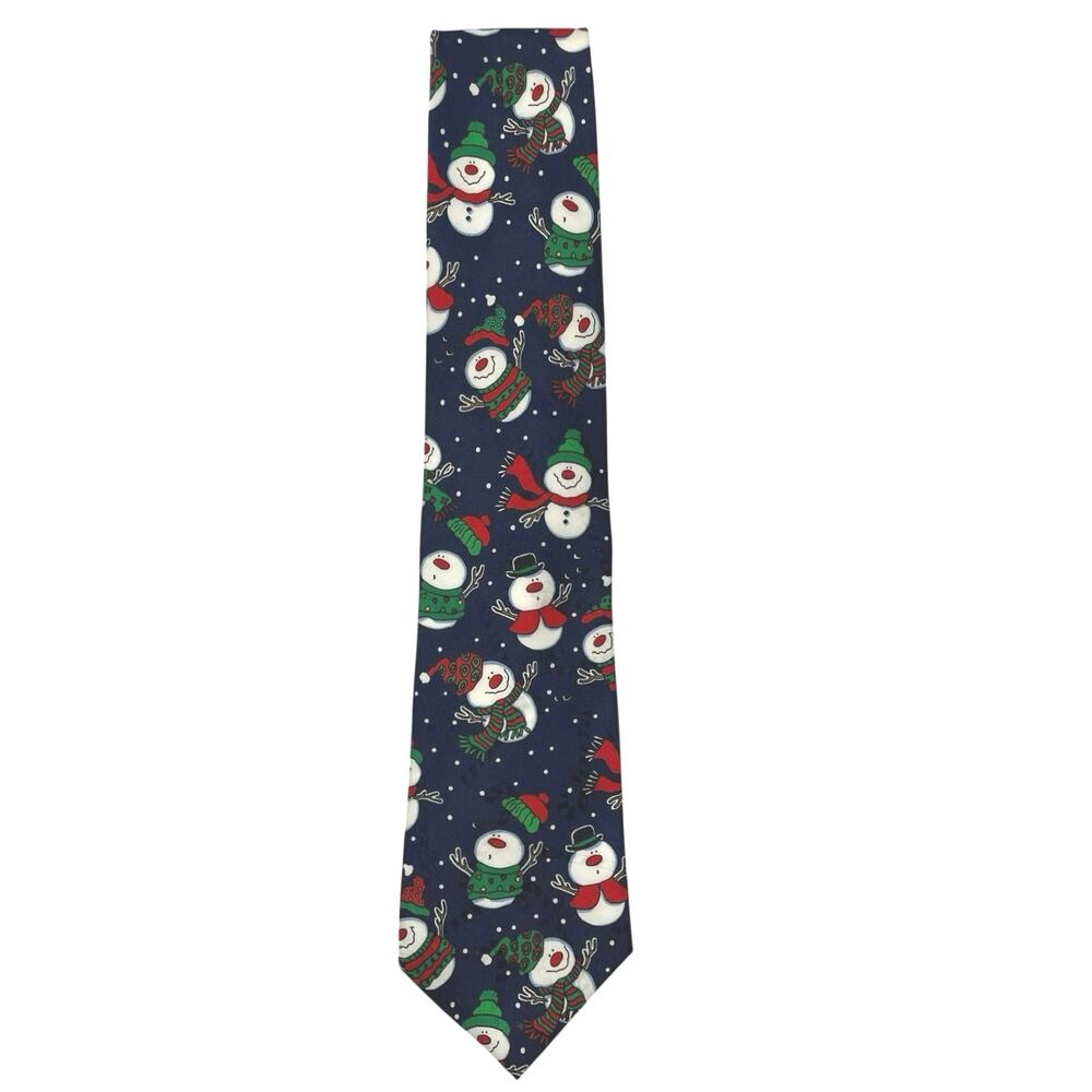 EUC - MMG Yule Tie Greetings Snowman Holiday Tie